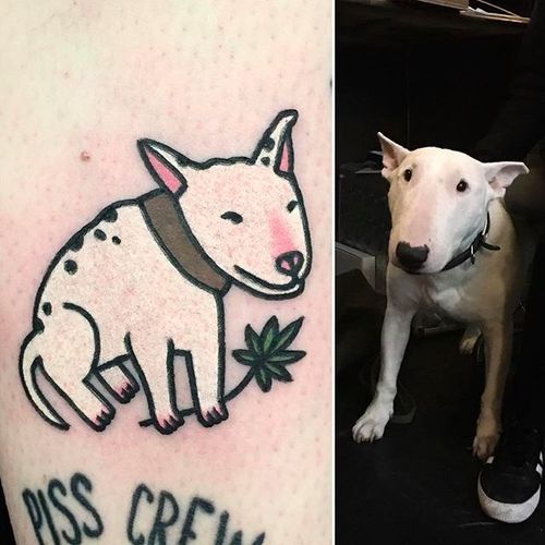 Bull Terrier Tattoo by Jiran @Jiran_Tattoo #JiranTattoo #Pet #BullTerrier #PetTattoo #Neotraditional #Seoul #Korea