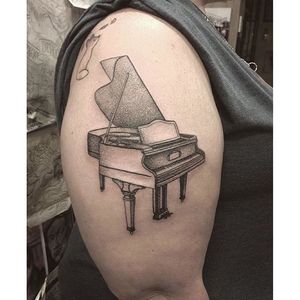 Black and grey work, by Justin Olivier #JustinOlivier #pianotattoo #piano #blackwork