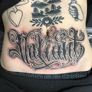 "Valiant" spelled out in sweeping letters by Norm (IG—normloveletters). #blackandgrey #lettering #Norm #script #valiant