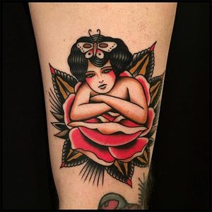 Gypsy Girl and Rose Traditional Tattoo by Vince Pages @Vince_Pages #Vincepages #Traditional #Traditionaltattoo #Nuitnoiretattoo #Geneva #Switzerland #Girl #Rose