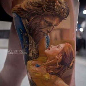 A depiction of Belle and the Beast from the live action version of the Disney Classic by Jurgis Mikalauskas (IG—jurgismikalauskas). #BeautyandtheBeast #Disney #JurgisMikalauskas #portraiture #realism