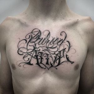 'Buried Alive' Lettering Tattoo by Rae Martini #letteringtattoo #letteringtattoos #lettering #script #scripttattoos #scripttattoo #letteringinspiration #scriptinspiration #letteringartists #fonttattoos #RaeMartini