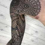 Geometric tattoo by Nissaco #Nissaco #geometrictattoos #blackandgrey #linework #dotwork #mandala #shapes #floral #organic #fractal #stainedglass #honeycomb #circle #tattoooftheday
