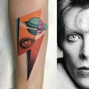 Bowie piece by Mariusz Trubisz #MariuszTrubisz #DavidBowie #color #eye #planet #bolt #tattoooftheday