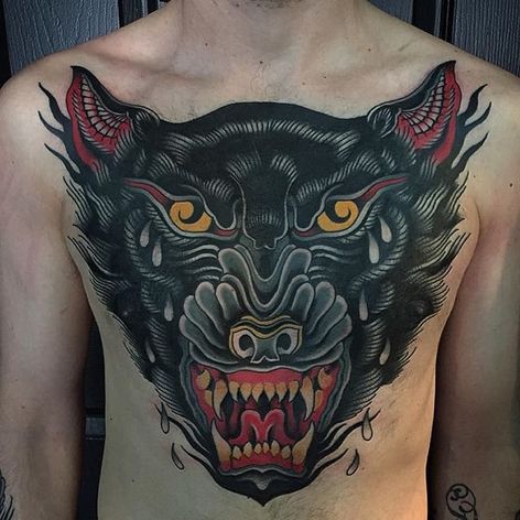 Wolf Tattoo by Jay Breen #wolf #wolf tattoo #traditional #traditional tattoo #oldschool #classic tattoos #traditional artist #JayBreen