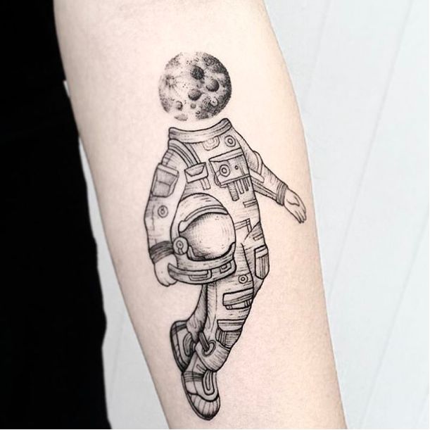 AI Image Generator Tattoo of astronaut sitting on moon