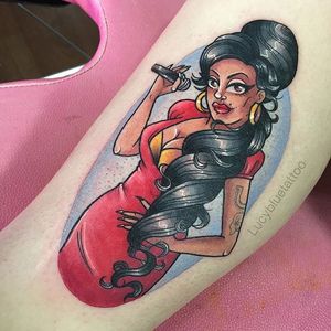 You can just feel the sass coming off of Ms. Winehouse in this tattoo.  (Via IG - lucybluetattoos) #LucyBlue #cartoon #illustrative #popculture #funny #cute #amywinehouse
