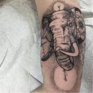 Graphic elephant tattoo by Hector Cedillo #HectorCedillo #graphic #elephant #flower