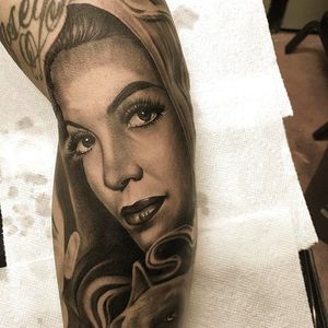 Portrait Tattoo of a Beautiful Woman by Orks One via @Orks_Tattoos #OrksTattoos #OrksOne #BlackandGrey #Portrait