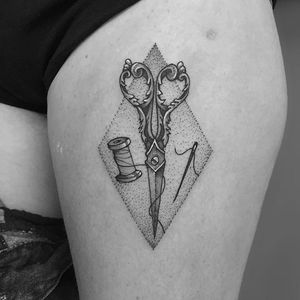 Dotwork Scissors Tattoo by TomTom Tattoos #dotwork #blackwork #scissors #TomTomTattoos