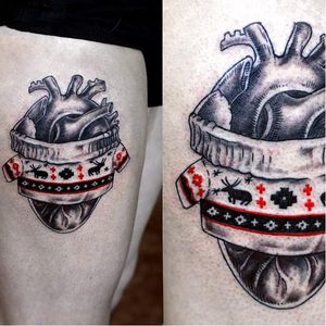 Funny heart in a jersey tattoo by Matty Nox #MattyNox #watercolor #anatomicalheart #jersey