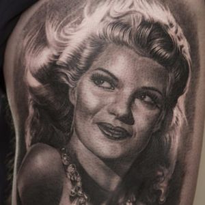 This tattoo captures Rita Hayworth beautifully by Remis Tattoo #hollywood #cinema #moviestars #blackandgrey #portrait #remistattoo #ritahayworth