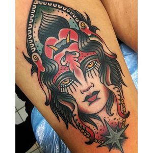 Devil Woman Tattoo by Fab Grezyn #devilwoman #devil #woman #traditional #FabGrezyn