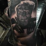 Rad looking wolfman tattoo by Ruben from Miks Tattoo. #Ruben #mikstattoo #blackandgrey #wolfman #horror
