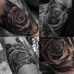 Black and grey realism rose tattoo by respected artist Aron Cowles #AronCowles #tattoo #rose #realism