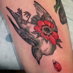Bird and flower, by Stephanie Brown #StephanieBrown #flowertattoo #colourtattoo #bird #flower