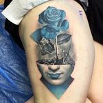 Unusual surreal tattooing also works well with his style. Photo from Vid Blanco on Instagram #VidBlanco #photorealism #realism #UKtattooer #minimalpalette #blackandgrey #surreal #bluerose
