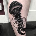 Starry Jelly Fish Tattoo by Merry Morgan @Merry_tattooer#MerryMorgan #MerryTattooer #black #blackwork #blckwrk #starrytattoo #starrynight #blacktattooing #btattooing #BlackInc #Jellyfish