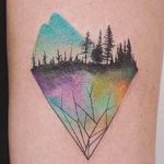 Ah, so that's what is under the earth. Tattoo by Jasper Andres. #JasperAndres #geometry #nature #mountain #trees #heart