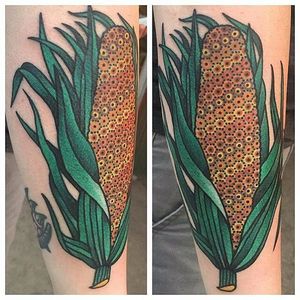 Neo traditional geometric corn tattoo by Tomas Garcia. #neotraditional #geometric #corn #vegetable #grain #TomasGarcia