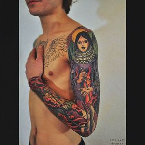 Woman Sleeve Tattoo by Alexander Pozniakov #sleeve #sleevetattoo #sleeveinspiration #ukrainianartist #ukrainetattoo #AlexanderPozniakov