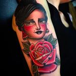 Girl and Rose Tattoo by Cedric Weber @Cedric.Weber.Tattoo #CedricWeberTattoo #GreyhoundTattoo #GirlTattoo #Rose #Girl #Lady #Woman #Germany