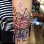 Girly sparkle cupcake tattoo by Meredith Little Sky. #sparkly #cupcake #food #foodtattoo #kawaii #MeredithLittleSky