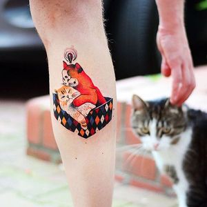 Psychedelic cats tattoo by Joanna Świrska. #JoannaSwirska #psychedelic #trippy #flora #fauna #nature #contemporary #animal #cat #cute