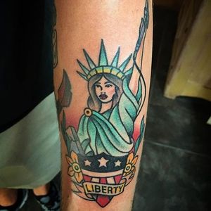 Traditional style Statue of Liberty tattoo by Pat Crump. #traditional #statueofliberty #newyork #NY #statue #PatCrump