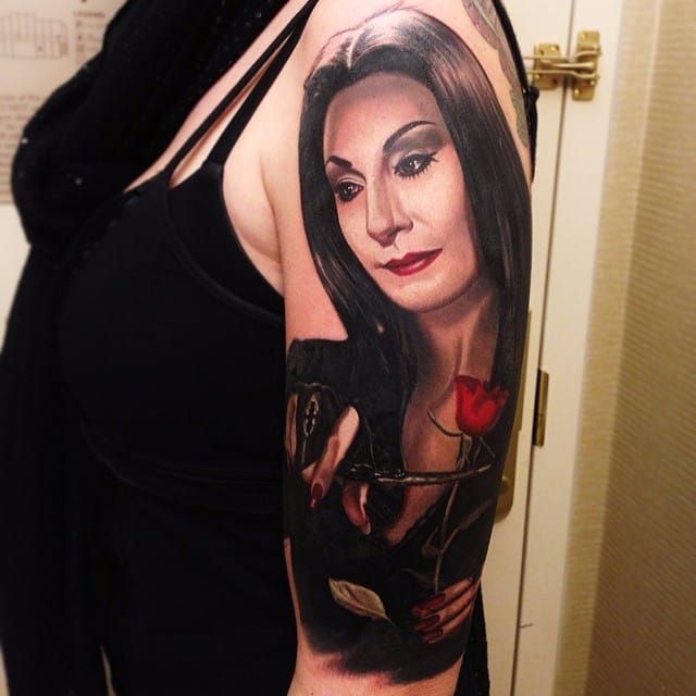 My Morticia Addams piece done by Devin Chedour at Advanced Tattoo in  Windsor On  rtattoos