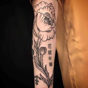 Poppy tattoo by Ashley Dale  #AshleyDale #monochromatic #monochrome #blackwork #nature #poppy