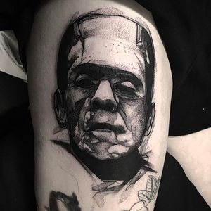 Rad portrait of Frankenstein by Phil Wilkinson. #PhilWilkinson #Frankenstein #blackwork #portrait
