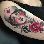 Lady Nurse Tattoo by Cedric Weber @Cedric.Weber.Tattoo #CedricWeberTattoo #GreyhoundTattoo #GirlTattoo #Nurse #Girl #Lady #Woman #Germany