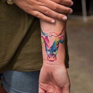 Cow tattoo by Georgia Grey. #GeorgiaGrey #bangbangnyc #painting #watercolor #cow