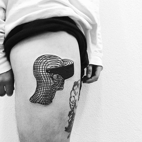 Cyber portrait tattoo by Denis Simonov. #DenisSimonov #DSMT #blackwork #aesthetic #cyber #VR
