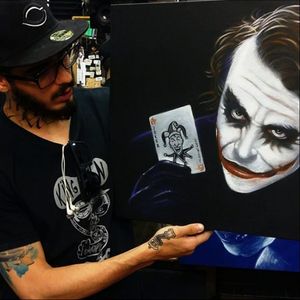 Bernardo Lacerda with a Joker painting #joker #blackwork #blackworktattoo #blackink #blacktattoos #blackworkers #blackworkartist #BernardoLacerda #painting #art