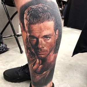 The one and only Jean Claude Van Damme! Tattoo by Steve Butcher. (Via IG - stevebutchertattoos) #SteveButcher #colorrealism #JCVD