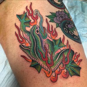 A frog engulfed in flames by Stace Forand (IG—waterstreetphantom). #experimental #frog #Irezumi #Japanese #StaceForand #TheWaterstreetPhantom