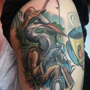 Fishing Swan tattoo by Scotty Munster #ScottyMunster #ScottyMunster'screatures #colourtattoo #creatures