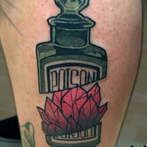 Gemstones in a poison bottle a unique idea. Tattoo by Kreatyves #Kreatyves #surreal #geometric #pattern #opticalillusion #poison