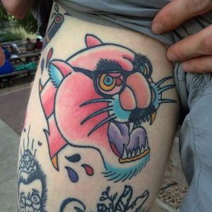 Pink Panther tattoo by Maggie Snow. #pinkpanther #retro #cartoon #film #MaggieSnow
