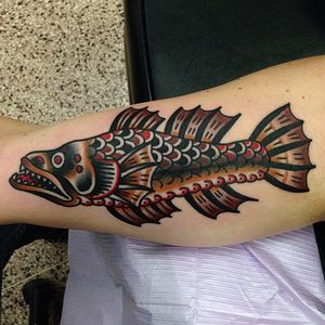 Traditional Fish Tattoo by Jonathan Montalvo @montalvotattoos #jonathanmontalvo #montalvotattoos #traditional #fish