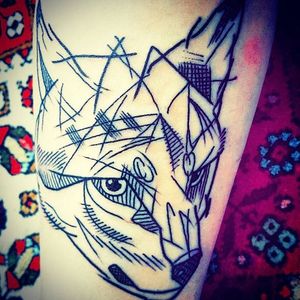 Abstract line work tattoo by Sean Guthrie. #abstract #linework #illustrative #dog #husky #SeanGuthrie