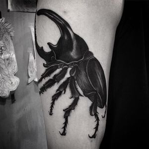 Herculesbeetle Tattoo by Aru Tattoo #herculesbeetle #insect #bug #blackworkinsect #blackinsect #creatures #Aru #AruTattoo