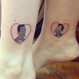 We couldn't not include a Simpsons piece.  Lenny and Carl by Amy Trouble (via IG -- amytrouble)  #AmyTrouble #friendshiptattoo #simpsons #lenny #carl