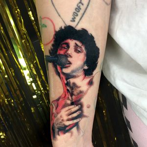 Jonathan Richman by Shannon Perry #ShannonPerry #musictattoos #color #portrait #JonathanRichman #TheModernLovers #realism #realistic #hyperrealism #microphone #singer #music #tattoooftheday