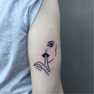 Minimalistic tattoo by Reece Saville #ReeceSaville #blacktraditional #blackwork #minimalistic #shhh