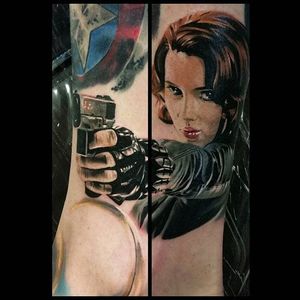 Black Widow Tattoo by Craig Watson #BlackWidow #AvengersTattoo #MarvelTattoo #ScarlettJohansson #Portrait #CraigWatson