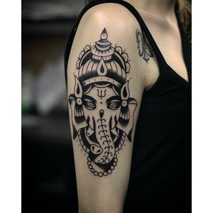 Blackwork Ganesha Tattoo by Alexandr Baharevich #BlackworkGanesha #blackwork #Ganesha #Hindu #AlexandrBaharevich