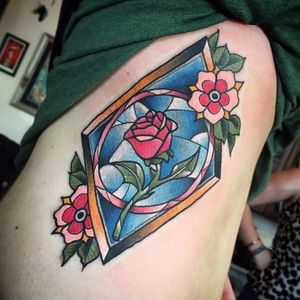 Beauty and the Beast tattoo by Andrew John Smith. #beautyandthebeast #disney #fairytale #rose